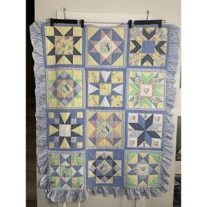 Handmade Patchwork Baby Quilt Sawtooth Star Block Ruffle Border Nursery Rhyme